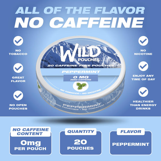 Wild Pouches peppermint open pouch close-up with easy access to caffeine-free mint.