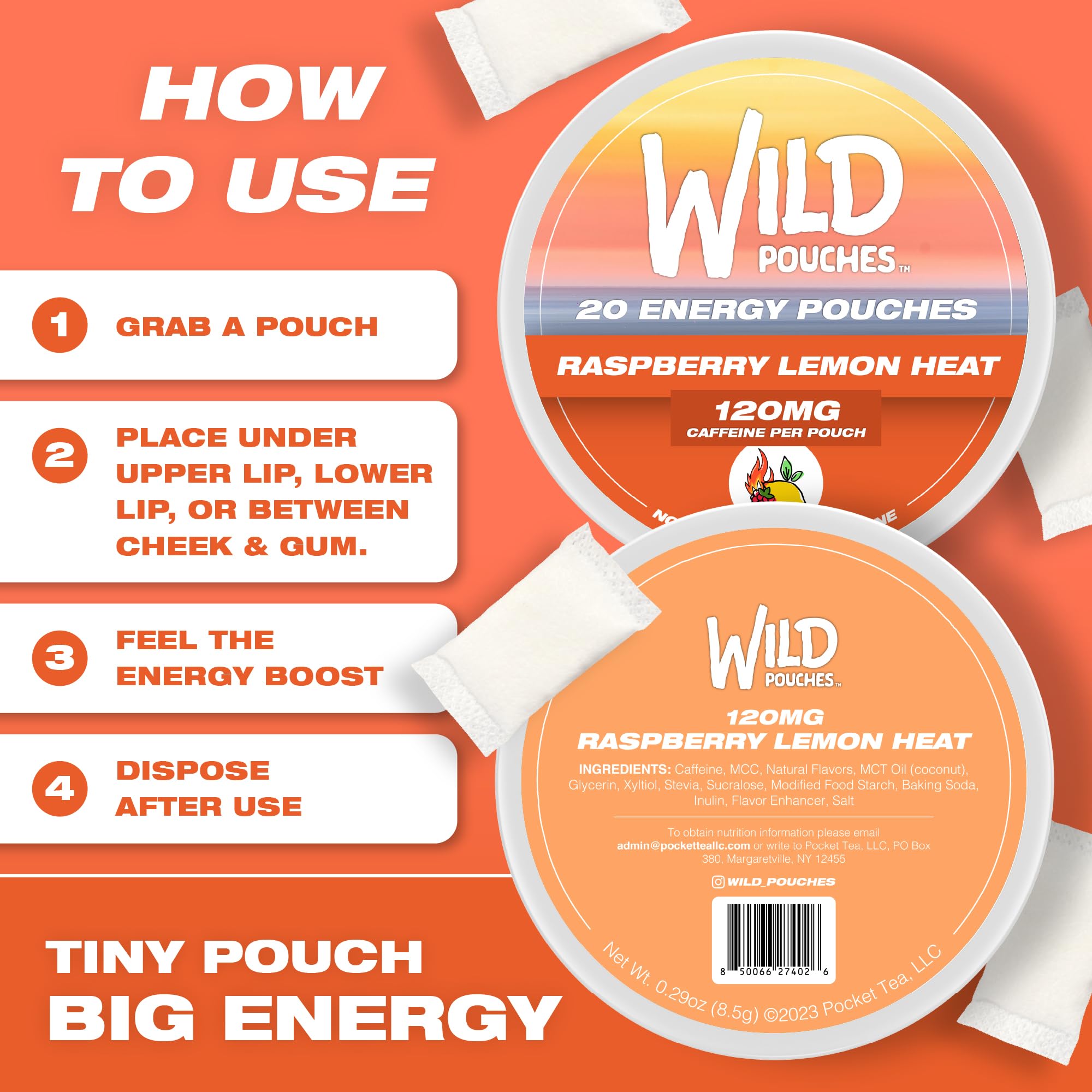 Wild Pouches Raspberry Lemon Heat pouch closeup shows texture and fill level