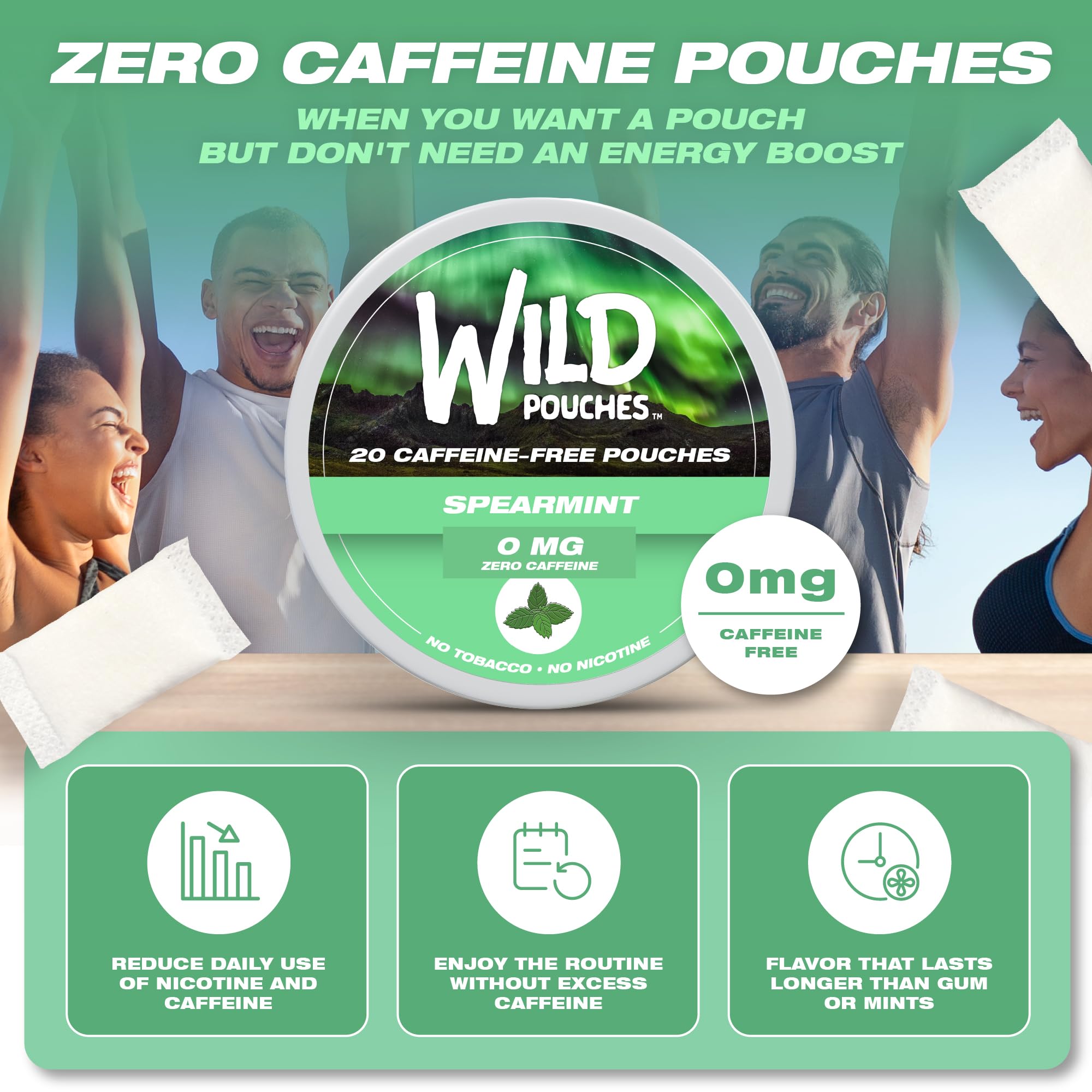 Wild Pouches Spearmint close-up texture highlighting smooth mouth feel.