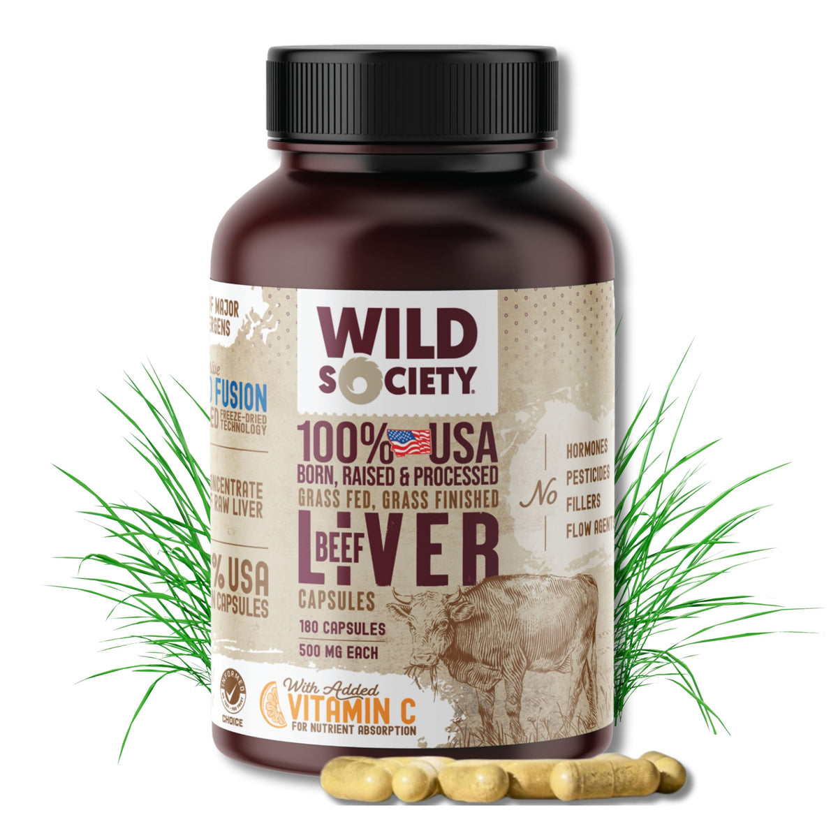 WILD SOCIETY beef liver bottle with capsules for steady energy support