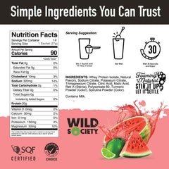 Wild Society Clear Whey Lemon Lime flavor offers a refreshing citrus taste