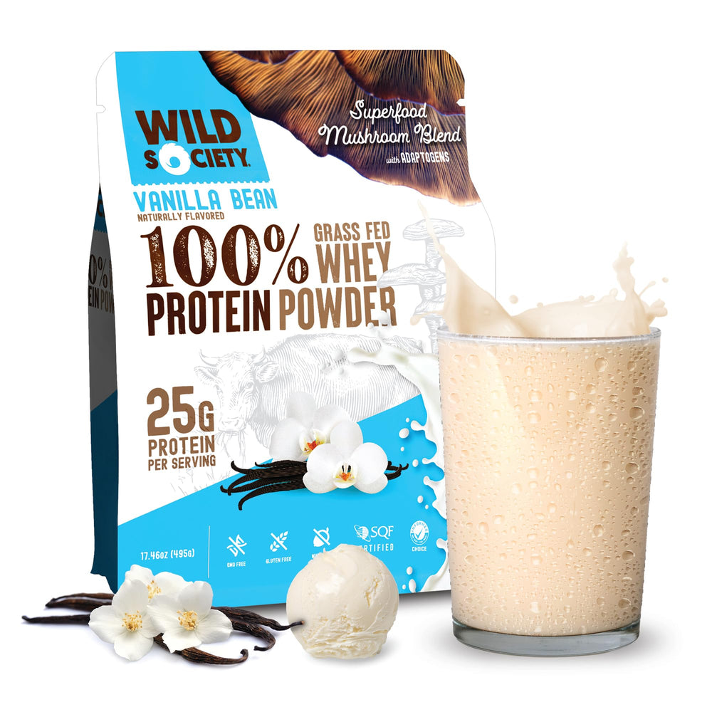 WILD SOCIETY vanilla bean whey front label indicating clean protein