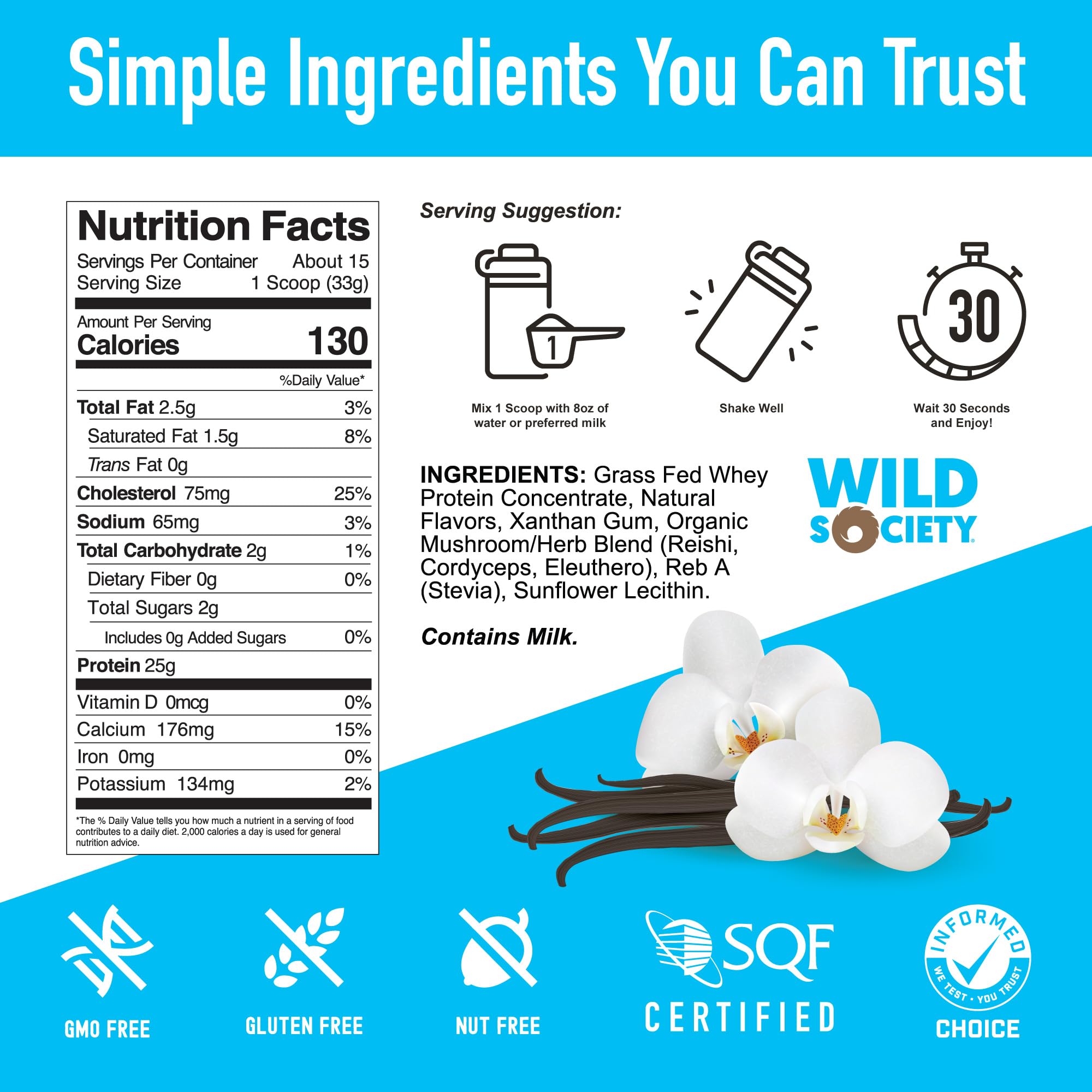 WILD SOCIETY whey ingredients close-up highlighting clean label