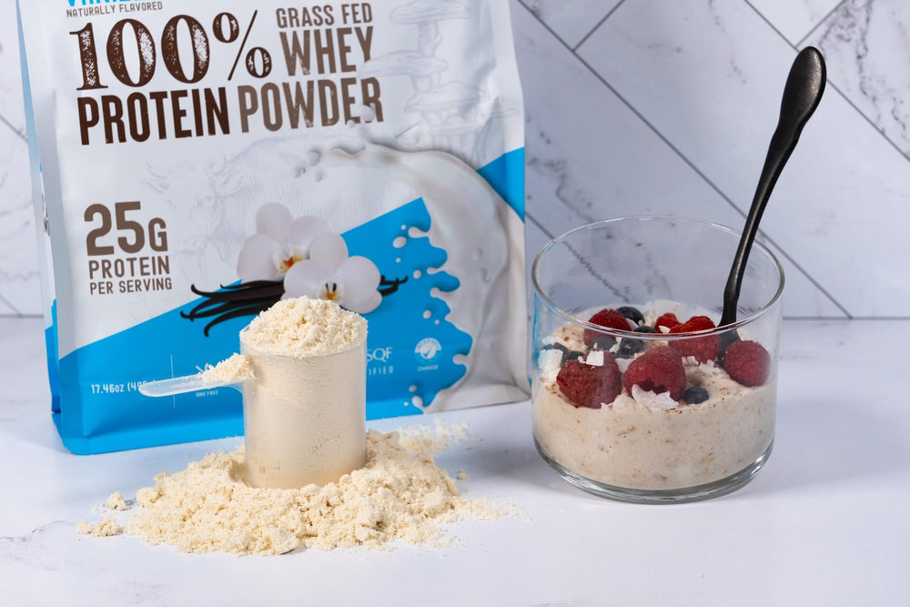 WILD SOCIETY whey powder close-up showing texture and color