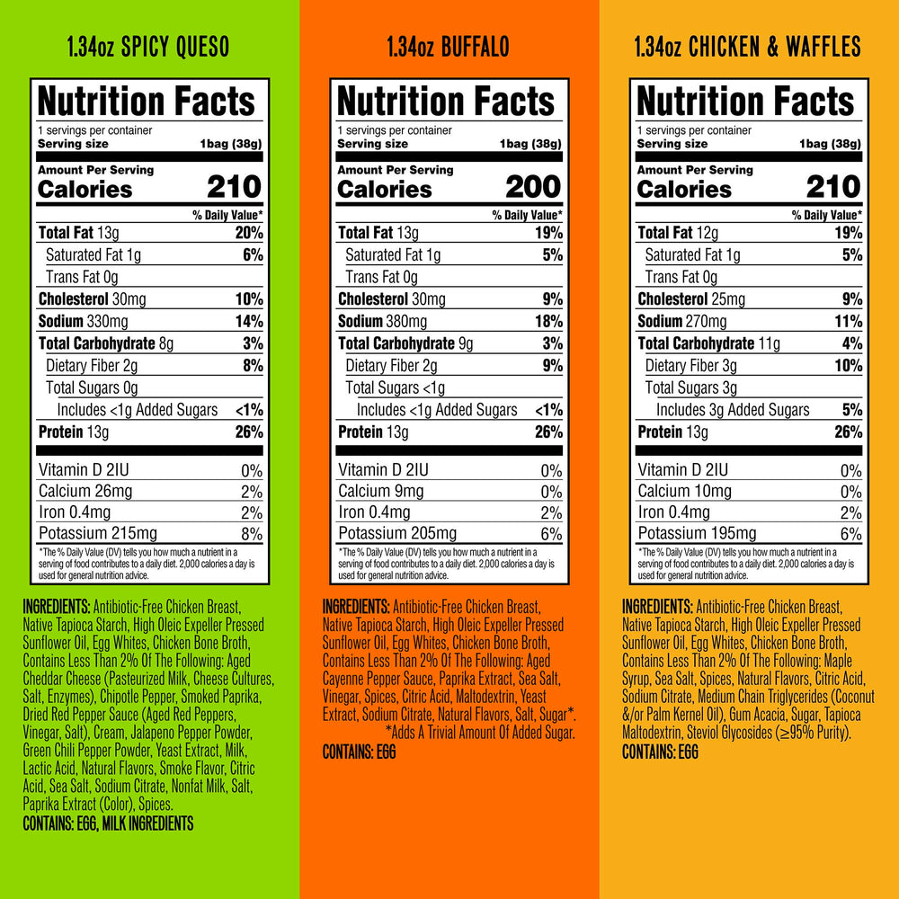 Wilde Chips ingredients closeup shows chicken breast and bone broth for clean protein