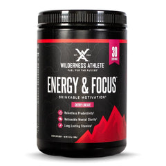 Wilderness Athlete Energy and Focus cherry limeade tub front view for quick motivation.