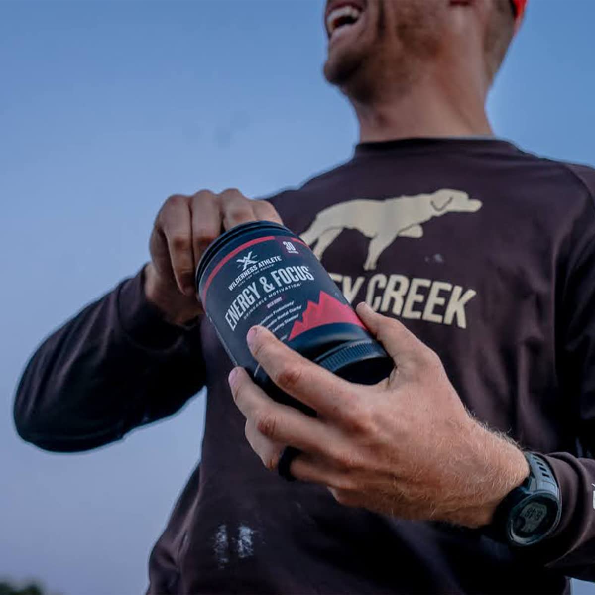 Wilderness Athlete Energy Mango Bango tub back panel with nutrition details.