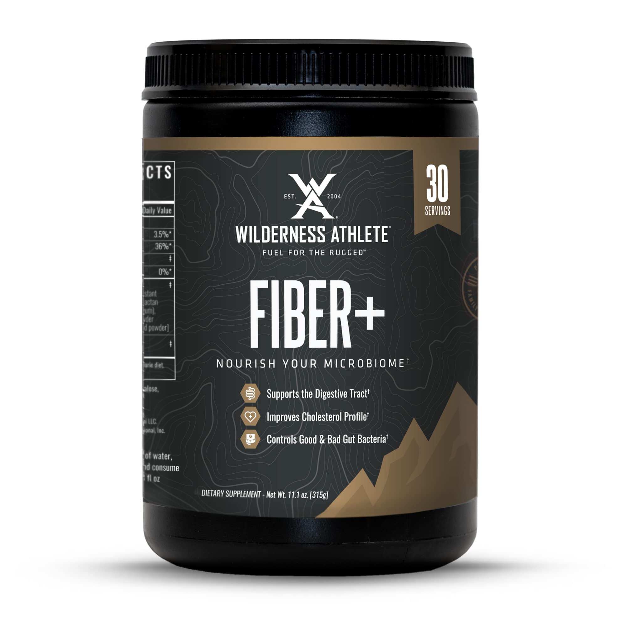 Wilderness Athlete Fiber+ front tub with unflavored powder for daily intake