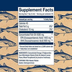 Wiley's Finest Peak Omega-3 label close-up showing lemon flavor details