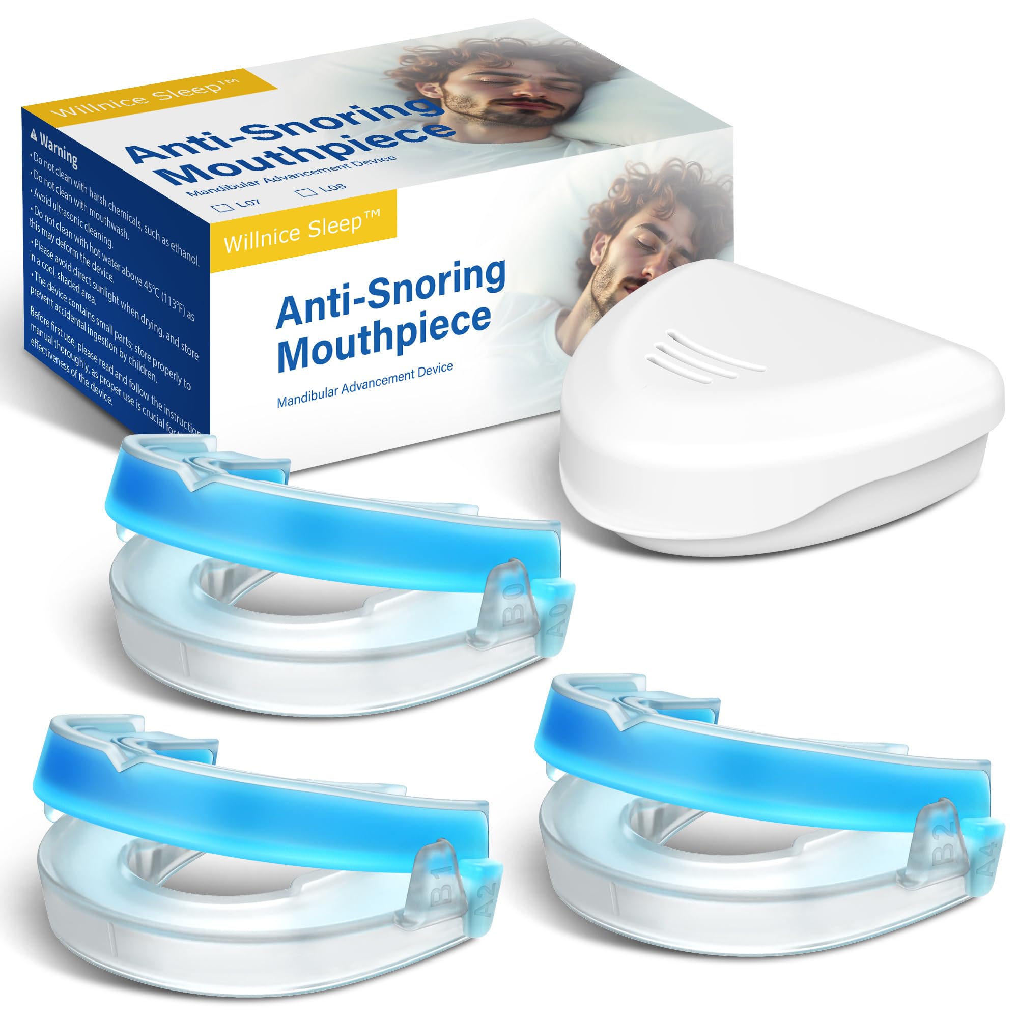 Willnice anti-snoring mouth guard front view with secure fit for quiet nights.
