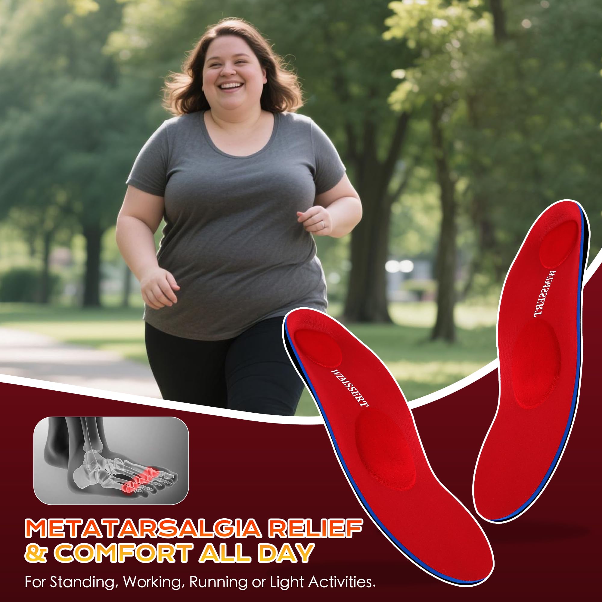 WIMSSERT larger metatarsal pad design eases ball-of-foot pressure.