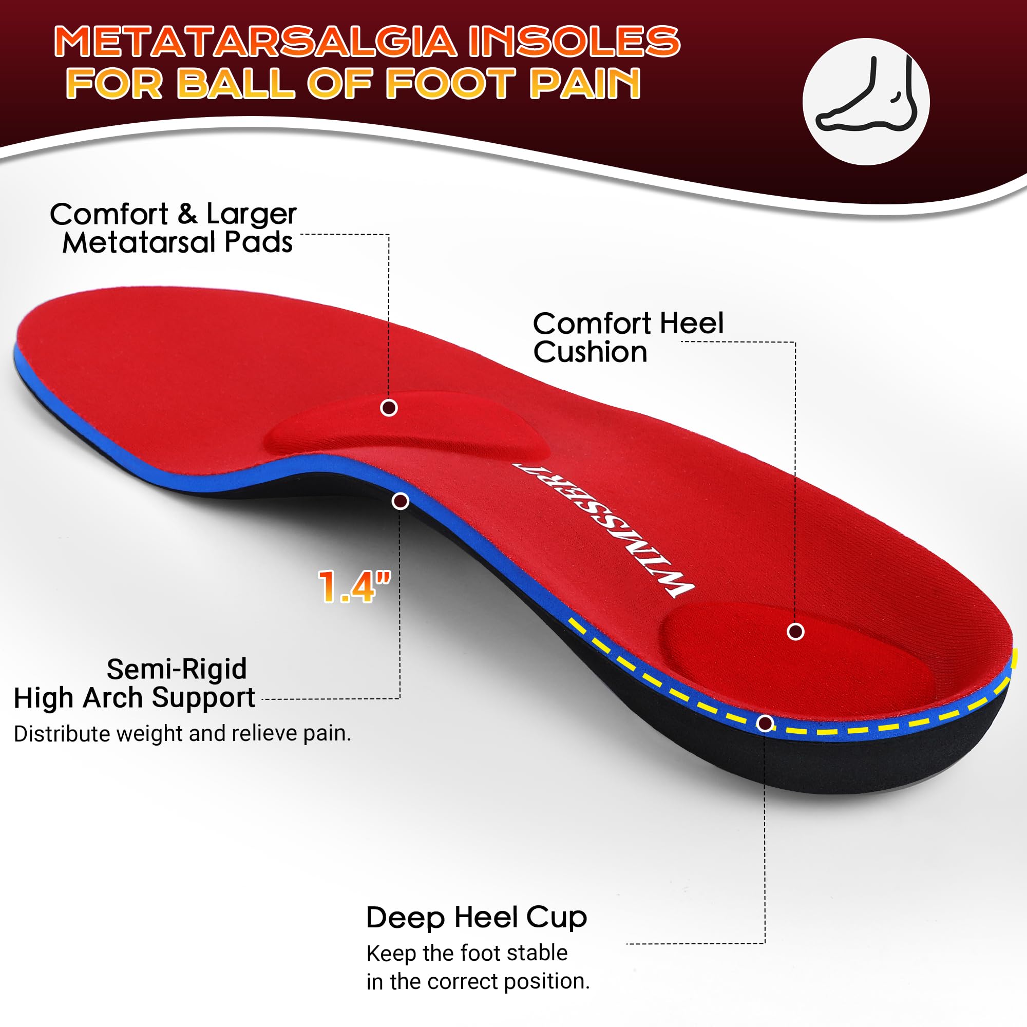 WIMSSERT heel cushion distributes heel pressure for a softer step.
