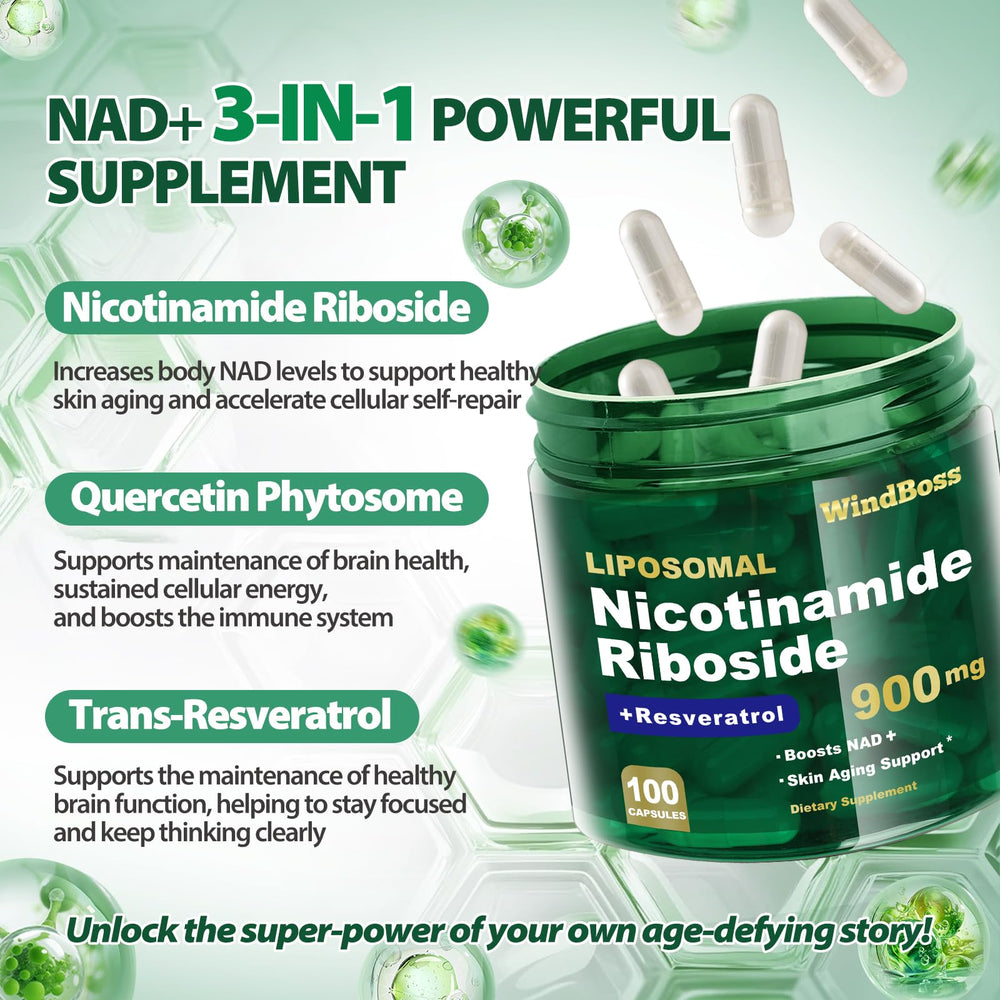 Windboss clean-label NAD+ formula, non-GMO and free from gluten and soy.