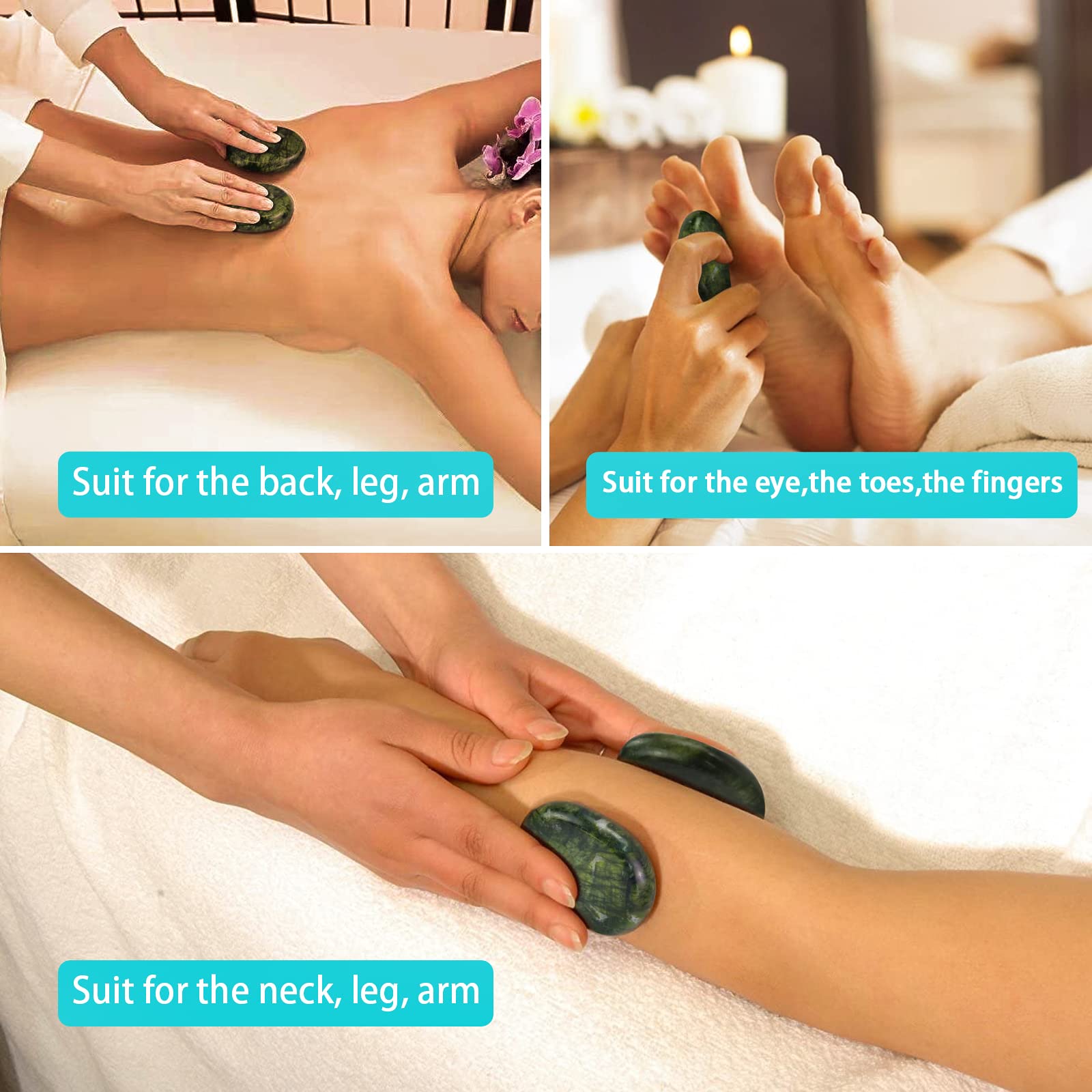 Windfulogo medium stones in green jade, 2.36x3.14 inches, for versatile body massage.