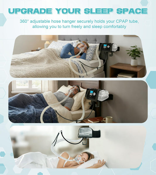 Windihoues adjustable-angle CPAP mount keeps tubing positioned with you