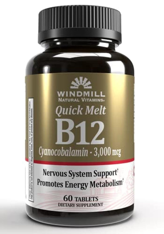 Windmill B-12 Quick Melt tablets front view for fast energy support