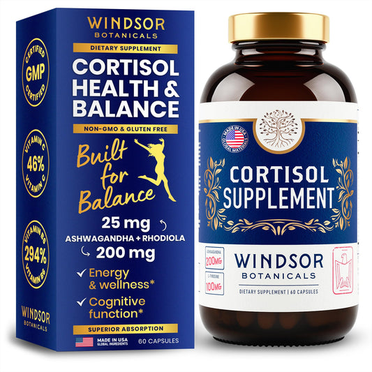 WINDSOR BOTANICALS 15-in-1 cortisol bottle for calm energy and balanced mood