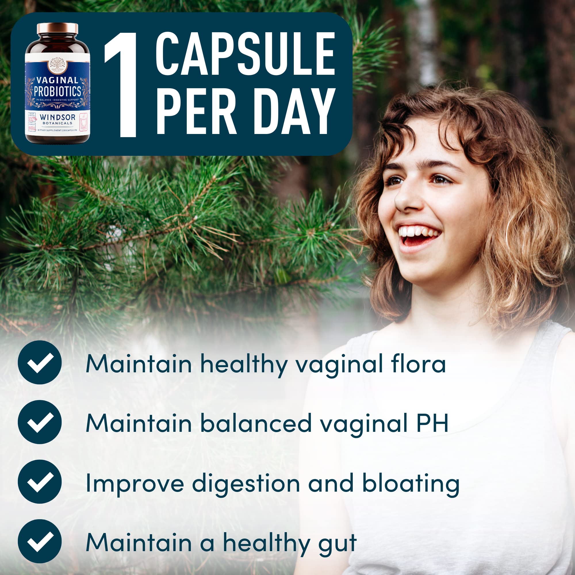 WINDSOR BOTANICALS 19B CFU capsule close-up highlights potency for vaginal health.