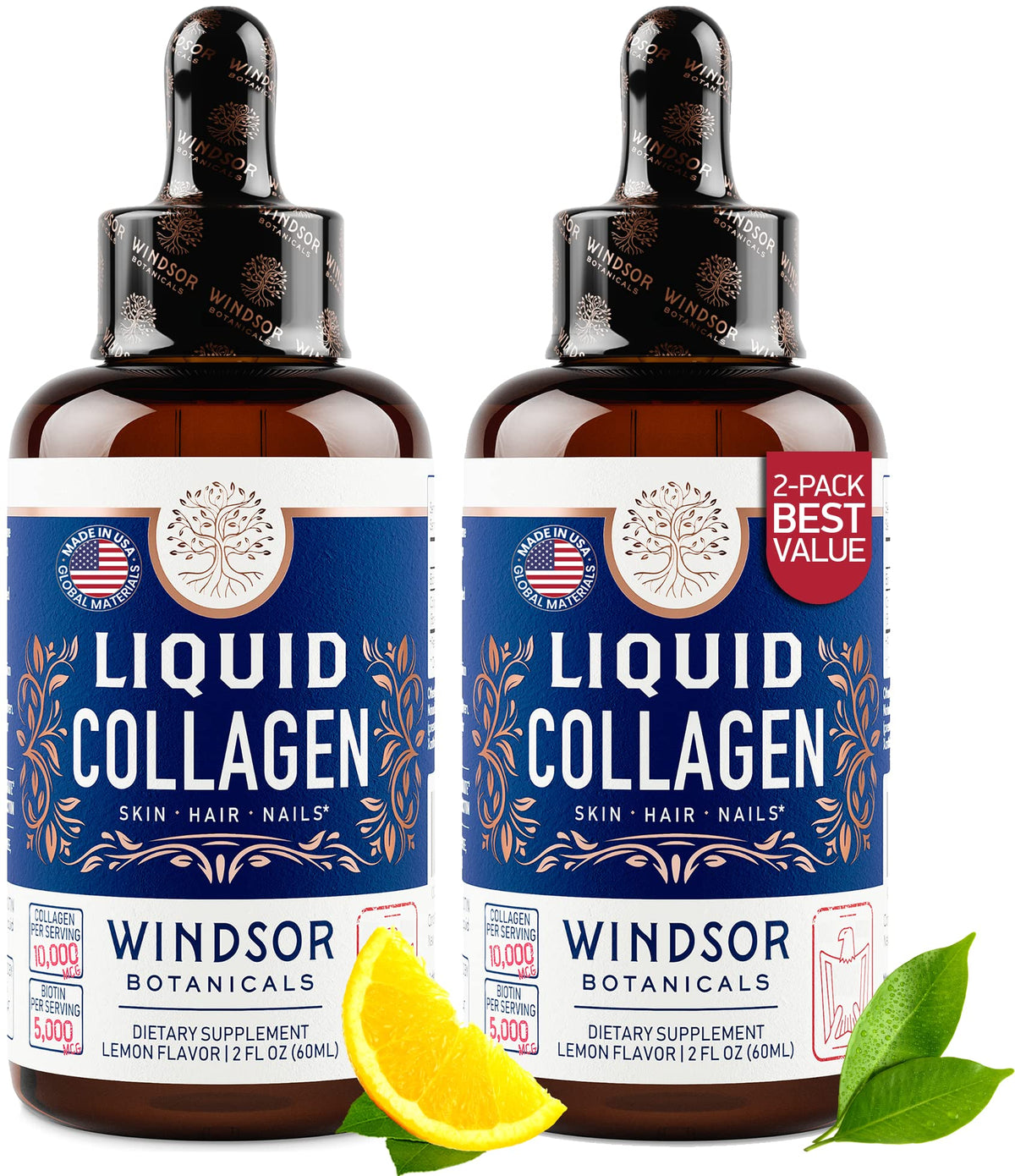 Windsor Botanicals Concentrated Collagen Drops bottle for skin, hair, and nails support