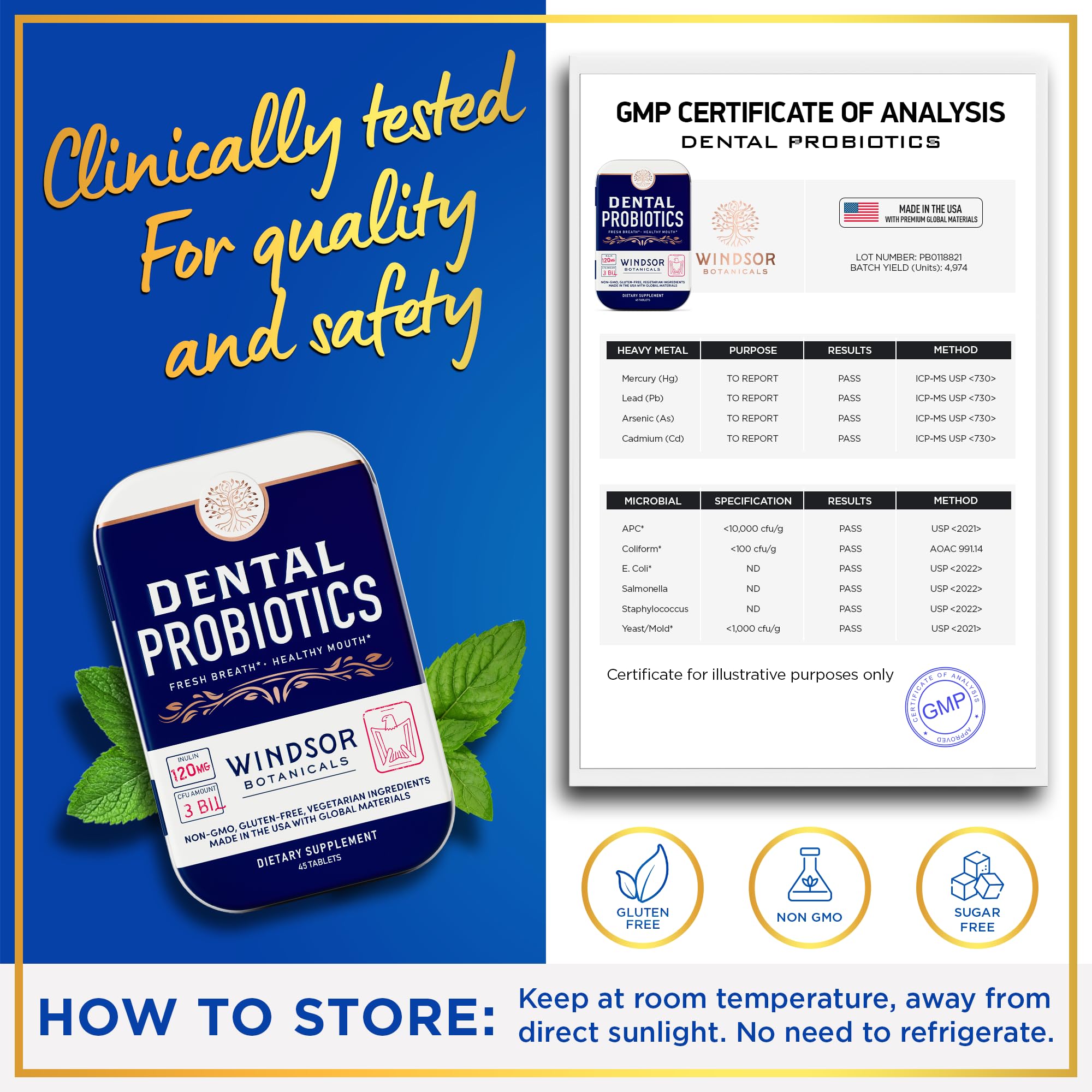 Windsor Botanicals premium probiotic supports fresh breath between meals