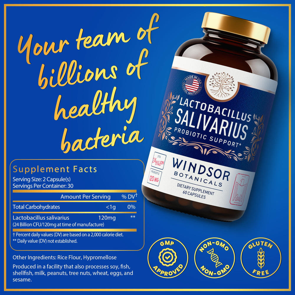 Windsor Botanicals dental probiotic capsules support teeth and gums.