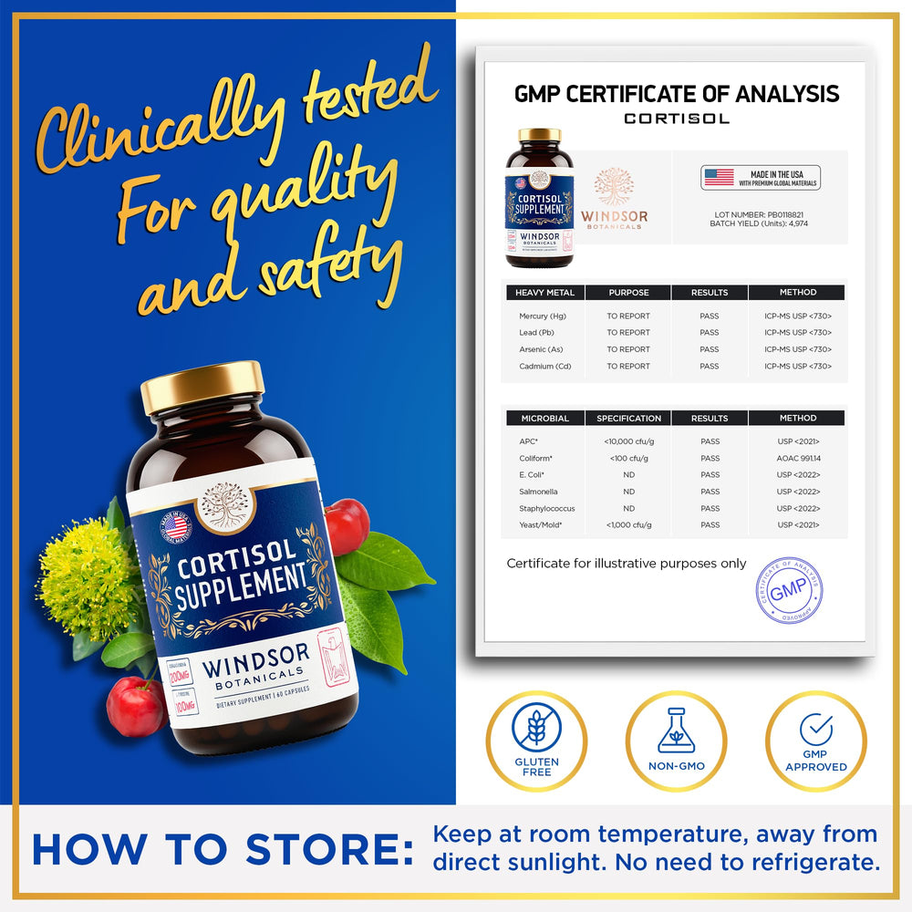 WINDSOR BOTANICALS herbal cortisol formula in a convenient capsule for bedtime routines