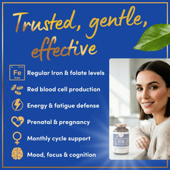 WINDSOR BOTANICALS iron-folic acid tablet closeup highlighting gentle vegan formula
