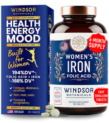 WINDSOR BOTANICALS iron tablets bottle showing 180-count daily support