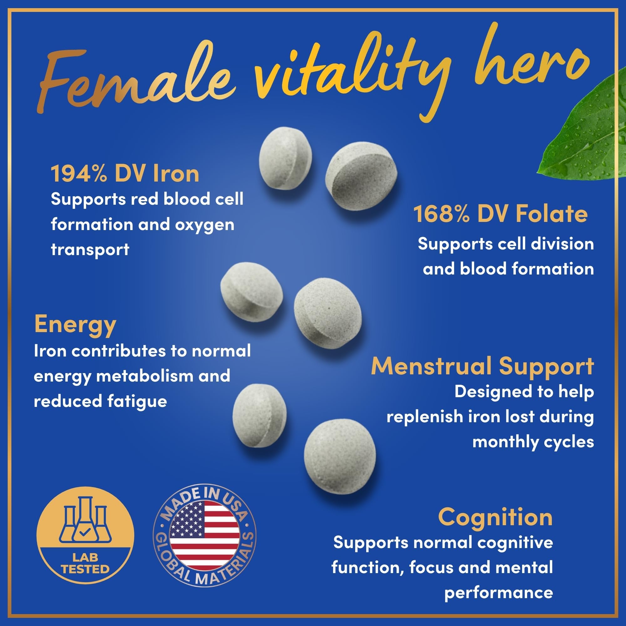 WINDSOR BOTANICALS packaging USA-made vegan iron pills for busy lifestyles