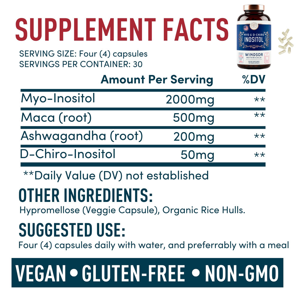 WINDSOR BOTANICALS vegan, non-GMO, gluten-free seal on packaging for ethical ingredients.
