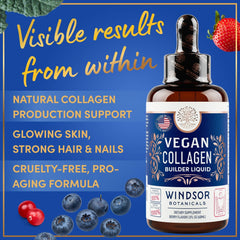 WINDSOR BOTANICALS vitamin C and hyaluronic acid ingredients in glass, ready for daily collagen boost