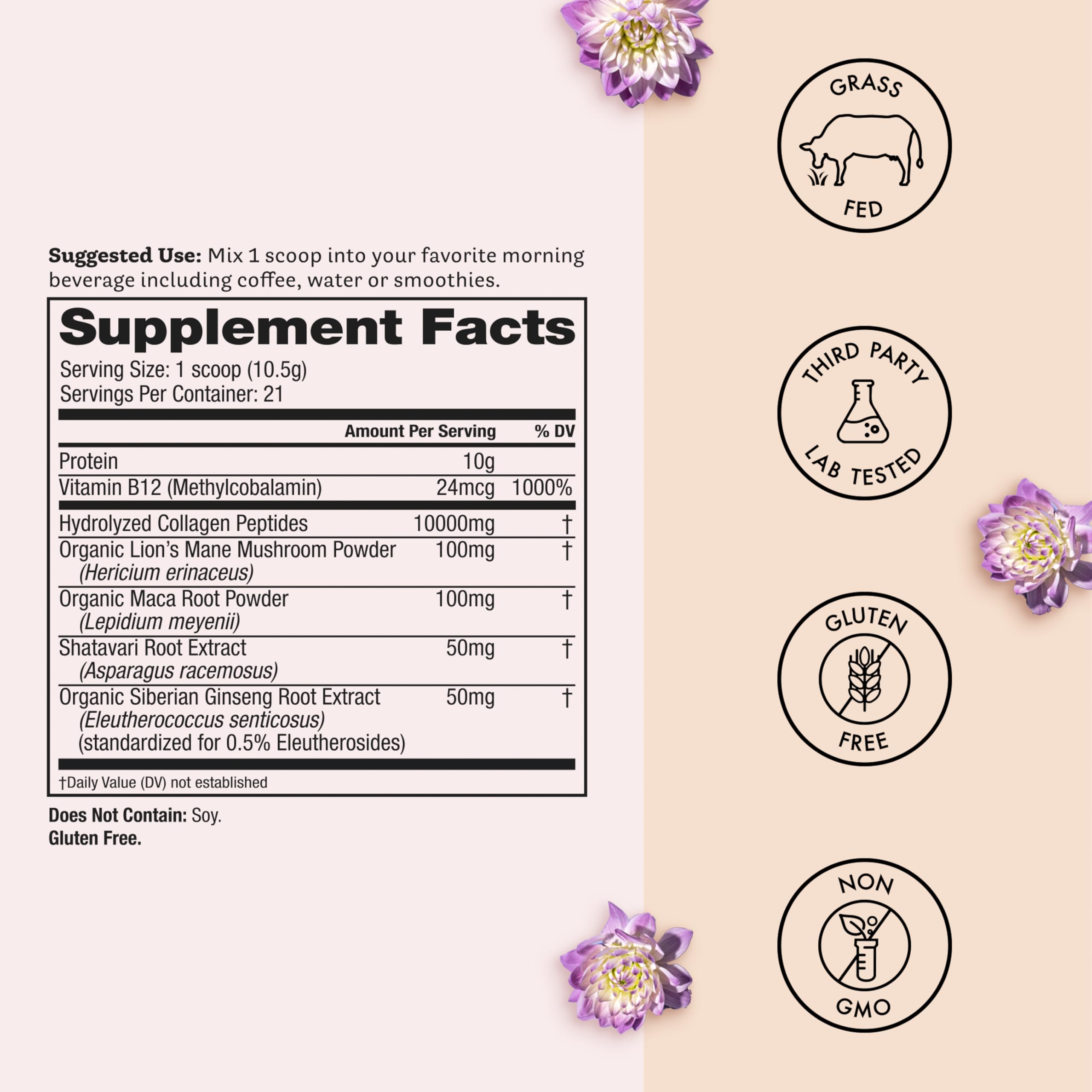 Glow Up AM packaging-label highlights gluten-free, unflavored formula