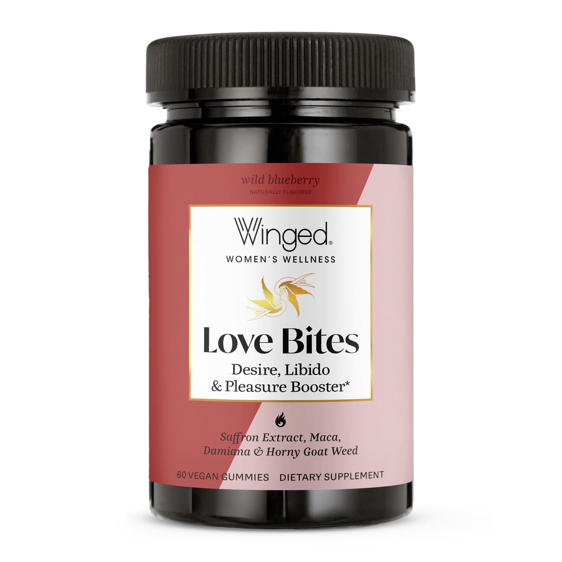 Winged Wellness Love Bites bottle front, vegan libido enhancement for women