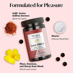 Winged Wellness Love Bites gummies close-up, wild blueberry flavor for daily use