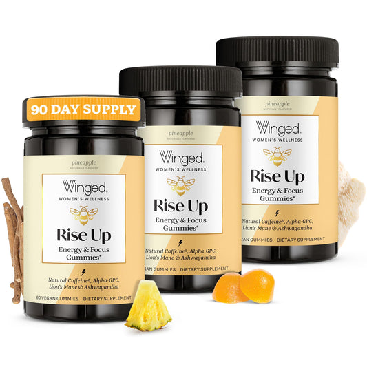 Winged Wellness Rise Up bottle front with pineapple flavor for daily energy.