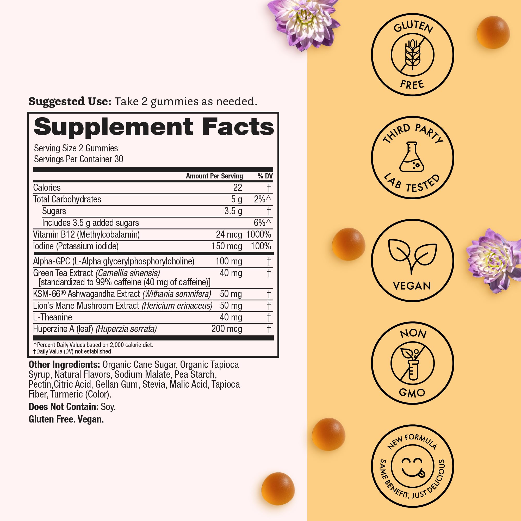 Winged Wellness Rise Up pineapple gummies on a light background, tasty energy snack.