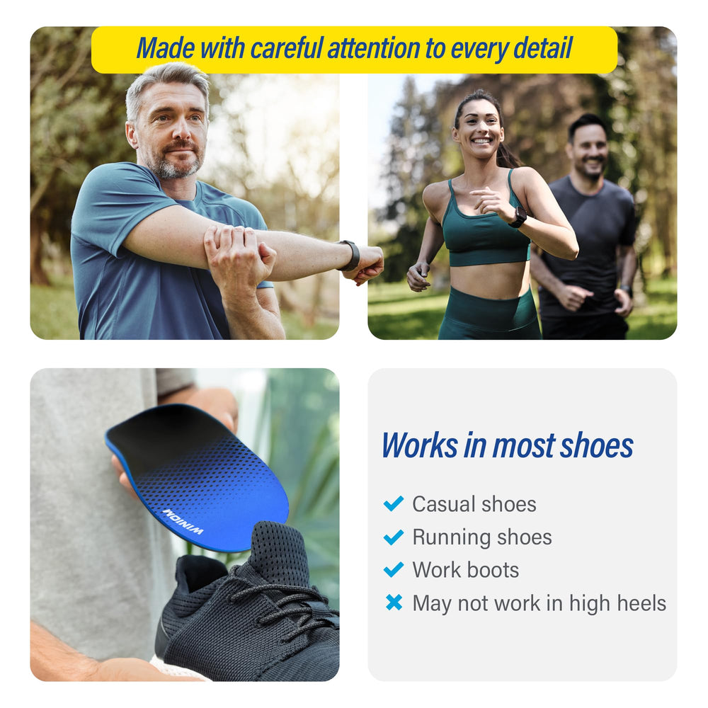 WINIOM shoe inserts on a shoe demonstrate compatibility for men and women