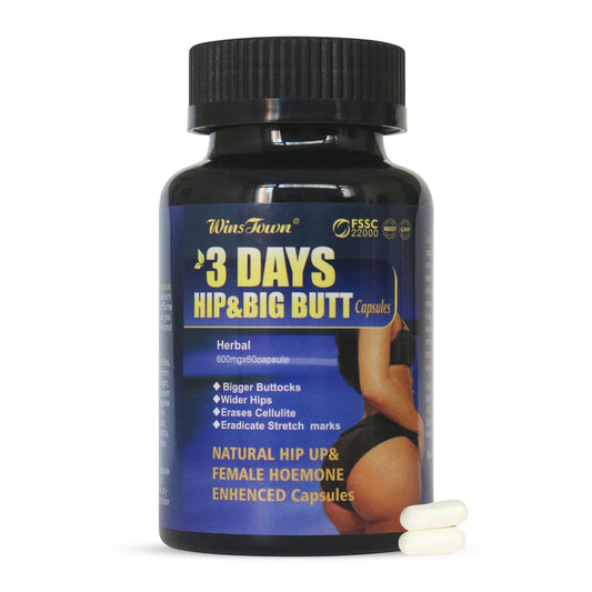 Wins Town 3 Days Hip & Butt Capsules bottle front view for discreet daily use.