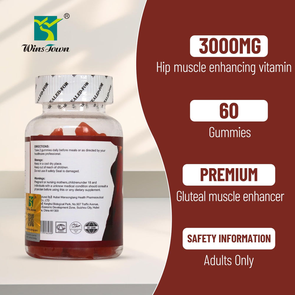 Wins Town Maca Plus Gummies vegan non-GMO icons for health-conscious shoppers.