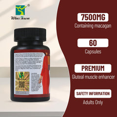 Wins Town Maca Plus label closeup emphasizing gluten-free, clean ingredients.