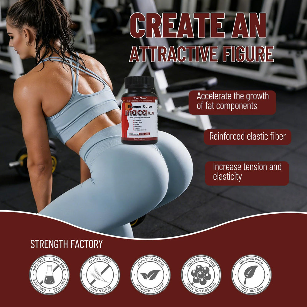 Wins Town Maca Plus packaging box highlighting vegan, non-GMO formula.