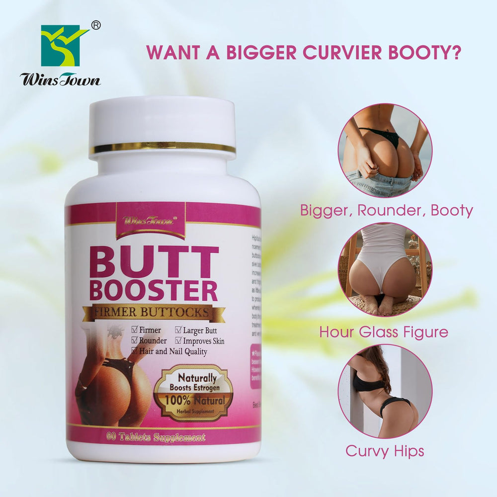 Wins Town Butt Booster capsules close-up with herbal formula for curves