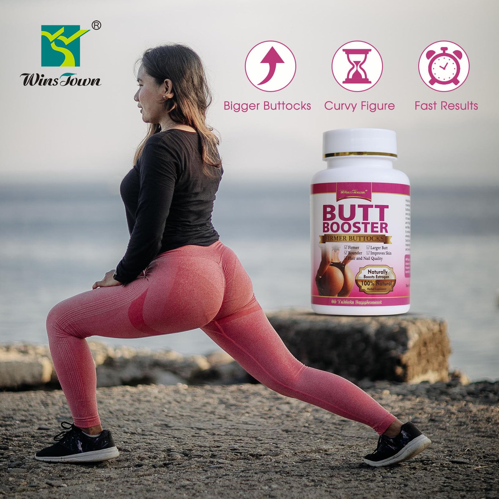Wins Town Butt Booster herbal blend highlighting natural ingredients for skin support