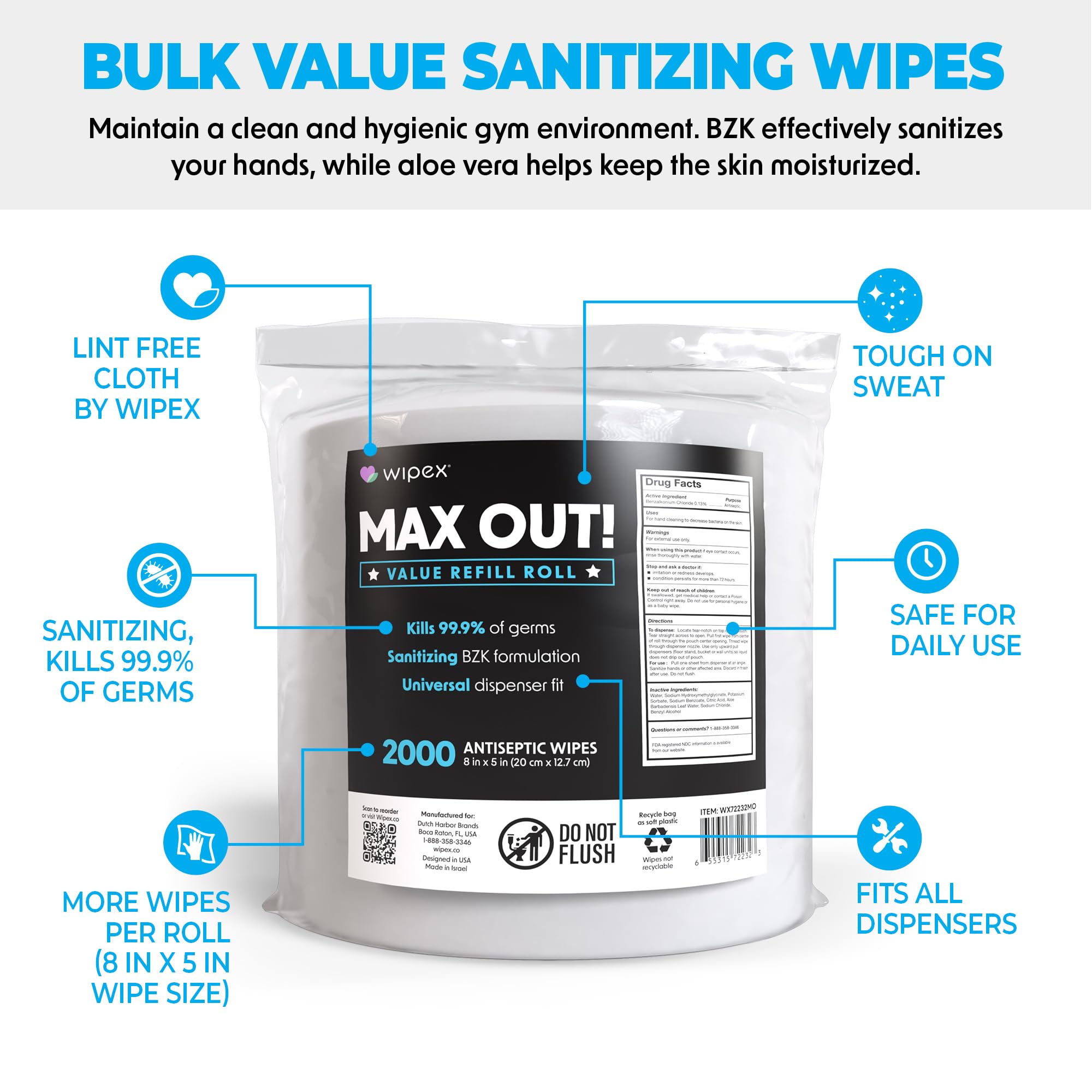 Wipex Max Out offers 2000 wipes per roll for extended facility use.
