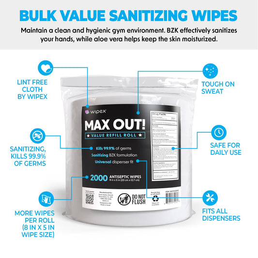 Wipex Max Out offers 2000 wipes per roll for extended facility use.