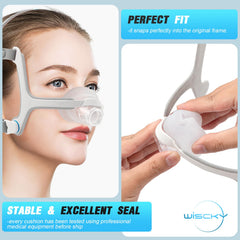 Wiscky AirFit N20 small cushion seal-fit closeup shows stable seal under pressure
