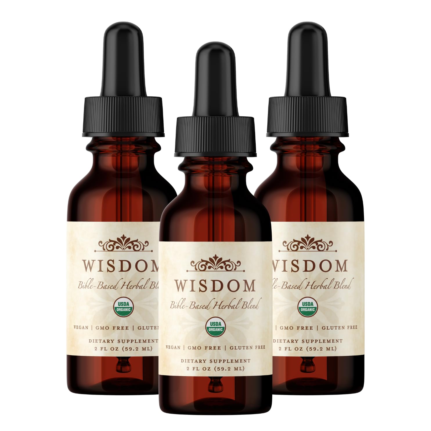 Wisdom Nutrition Organic Turmeric Frankincense and Myrrh drops bottle supports daily energy and balance.