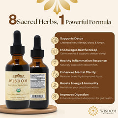 Wisdom Nutrition dropper close-up shows easy dosing with a pure herbal blend.