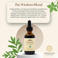 Wisdom Nutrition drops pour image highlighting calm focus as you take your routine dose.