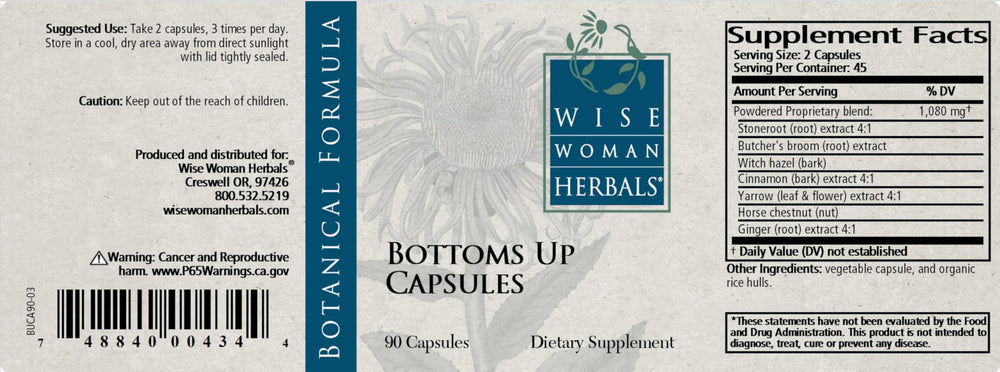 Wise Woman Herbals Bottoms Up packaging in amber glass demonstrates sustainable design.